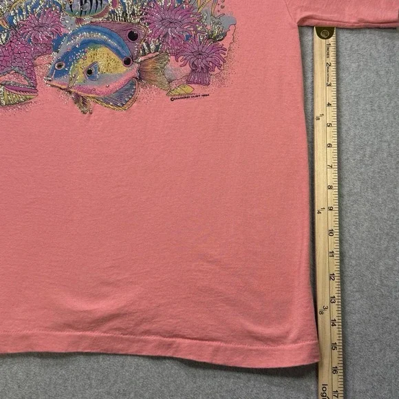 Vintage 1994 Diamond Dust Fish Coral Tee M Single Stitch USA Made Glitter Ink - Picture 8 of 10